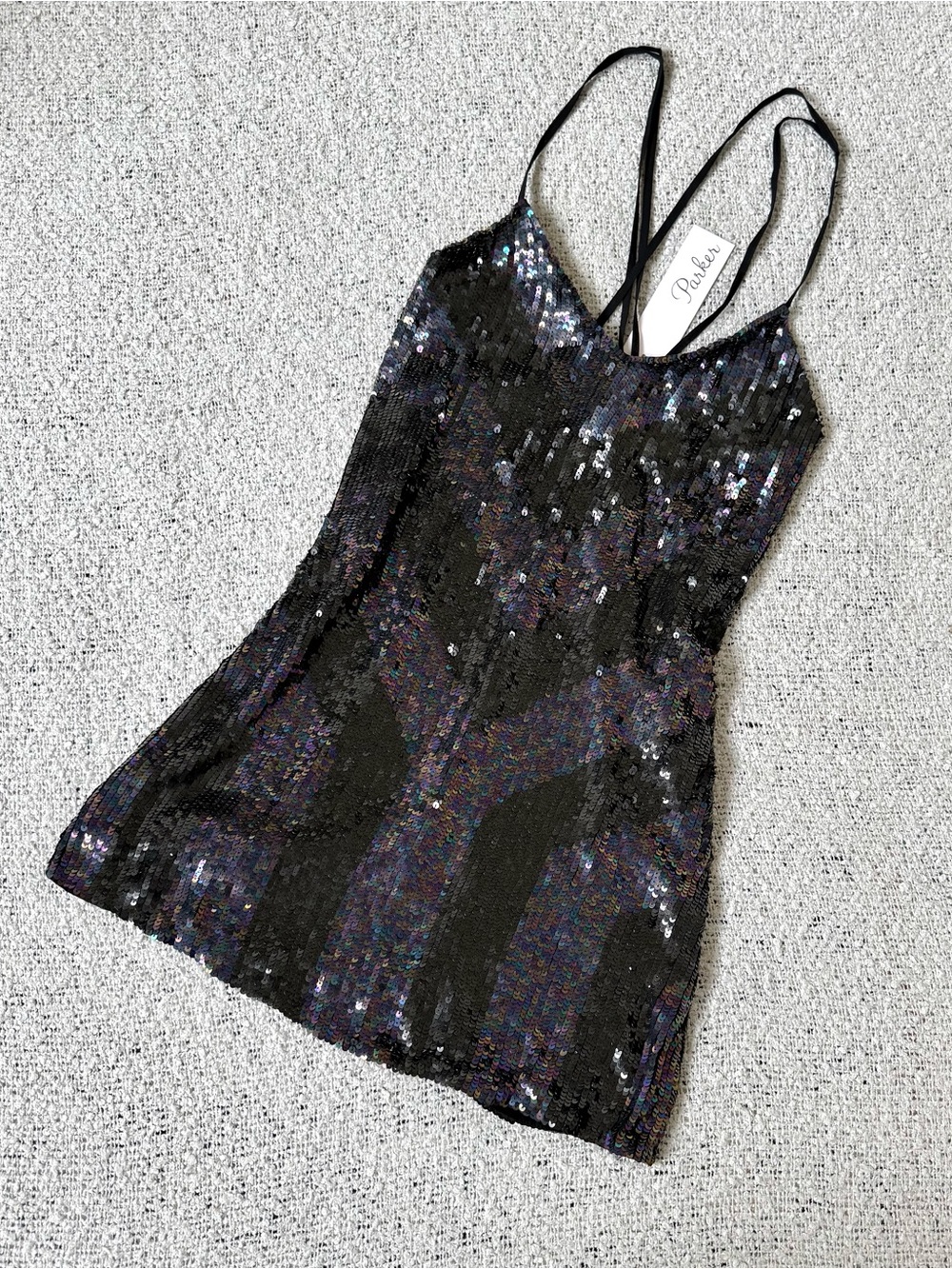 Parker Black Sequin Strappy Silk Mini Dress XS